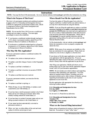 USCIS Form I-90 Application to Replace Permanent Resident Card