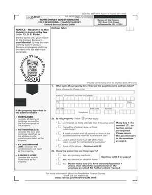 2001 Residential Finance Survey Form D-2900