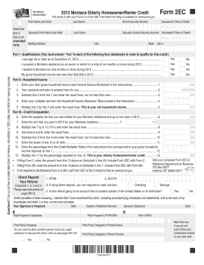Montana Elderly Homeowner/Renter Credit Form 2EC