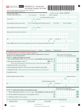District of Columbia 2013 Schedule H Homeowner and Renter Property Tax Credit