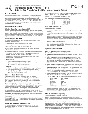 New York Real Property Tax Credit Form IT-214
