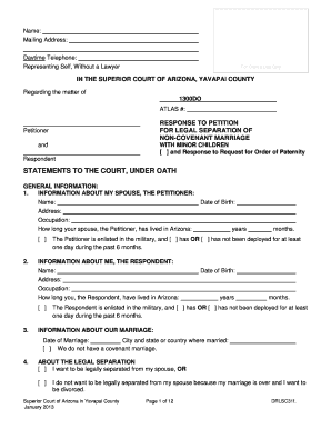 Response to Petition for Legal Separation of Non-Covenant Marriage