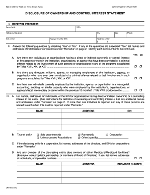 California Disclosure of Ownership and Control Interest Statement