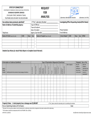 Connecticut Evidence Analysis Request Form