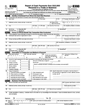 IRS Form 8300 Report of Cash Payments Over $10,000