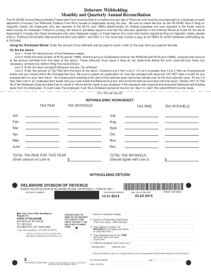 Delaware W-3A/W2 Annual Reconciliation Form