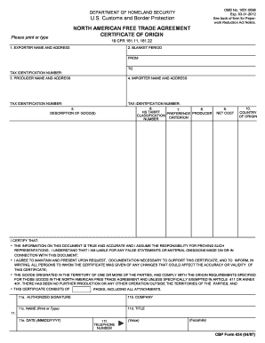 NAFTA Certificate of Origin