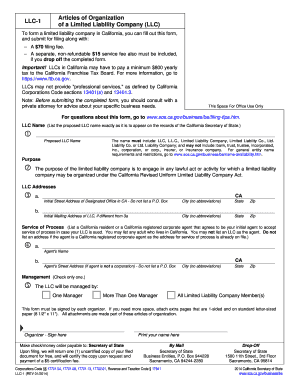 California Articles of Organization for LLC