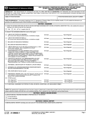 VA Form 21-0960D-1 Oral and Dental Conditions Disability Benefits Questionnaire
