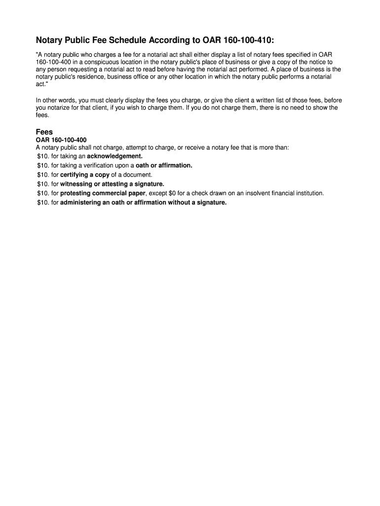 Fillable Online Notary Public Fee Schedule According to OAR 160100410
