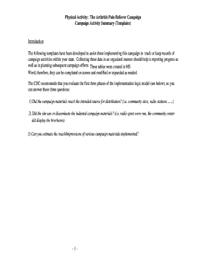 Arthritis Pain Reliever Campaign Activity Summary
