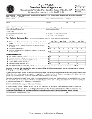 Massachusetts Gasoline Refund Application