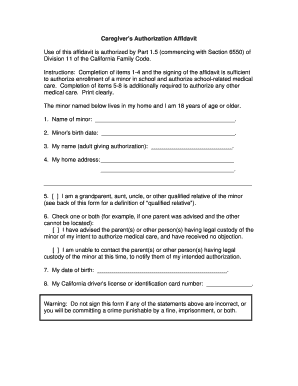 Caregiver's Authorization Affidavit