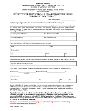 Affidavit for Transfer/Sale on a Repossessed Vessel