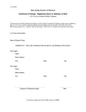 Certificate of Change for LLC Registered Agent or Address