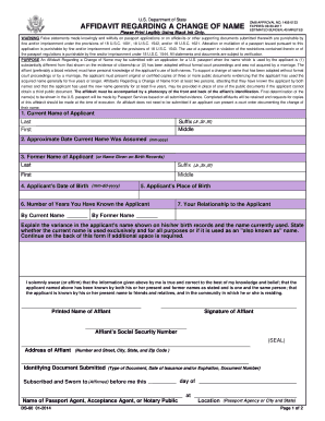 US Affidavit Regarding Change of Name