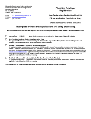Minnesota Plumbing Employer Registration Application