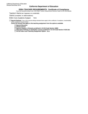 California ESEA Teacher Certificate of Compliance