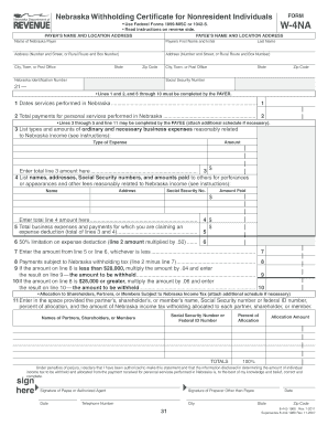 Nebraska Withholding Certificate for Nonresident Individuals