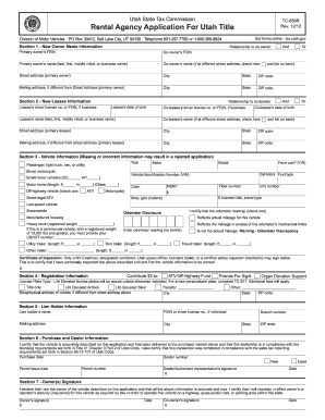 Utah Rental Agency Application for Vehicle Title