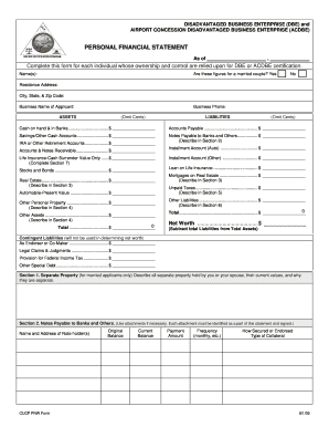 Disadvantaged Business Enterprise Personal Financial Statement