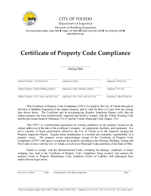 Certificate of Property Code Compliance