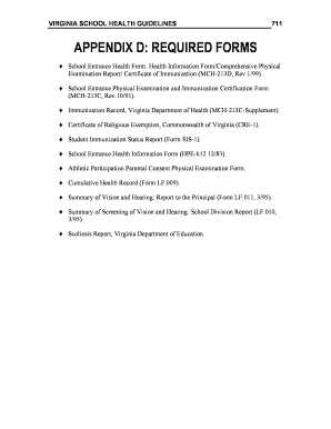 Virginia School Entrance Health Forms