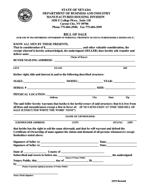 Nevada Manufactured Home Bill of Sale