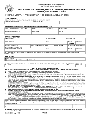 Ohio Disabled Veteran License Plate Application