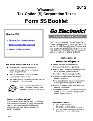 Wisconsin 2012 Tax-Option S Corporation Tax Return