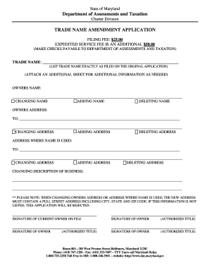 Maryland Trade Name Amendment Application