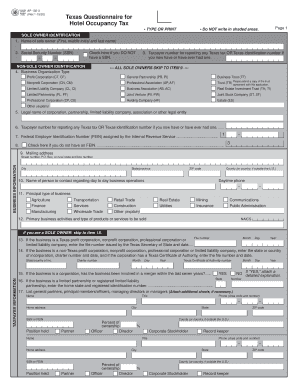 Texas Hotel Occupancy Tax Questionnaire
