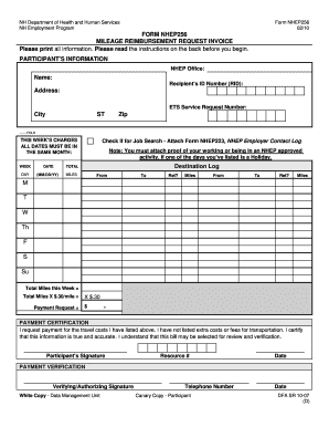 NH Mileage Reimbursement Request Invoice