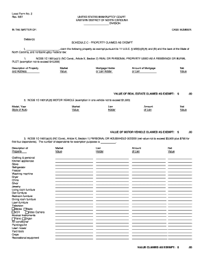US Bankruptcy Court Form 2 - Property Claimed as Exempt