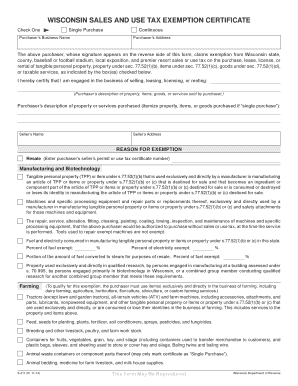 Wisconsin Sales and Use Tax Exemption Certificate