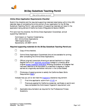 30-Day Substitute Teaching Permit Application