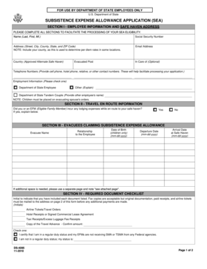 Subsistence Expense Allowance Application