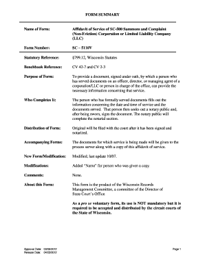 Affidavit of Service of SC-500 Summons and Complaint