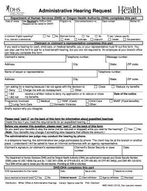 Oregon Administrative Hearing Request Form