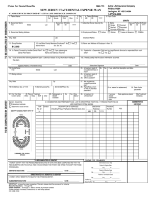 New Jersey State Dental Expense Claim Form