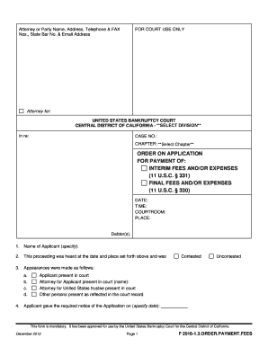 Order on Application for Payment of Fees
