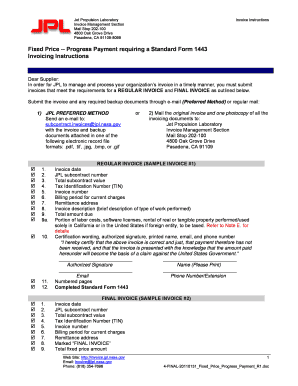 Artist invoice - Fixed Price -- Progress Payment requiring a Standard Form 1443 ... - invoice jpl nasa