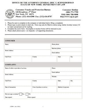 New York Consumer Fraud Complaint Form