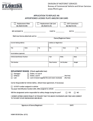 Florida Apportioned License Plate Replacement Application