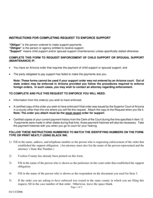 Arizona Request to Enforce Support Form