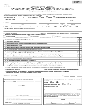 West Virginia Concealed Pistol/Revolver License Application