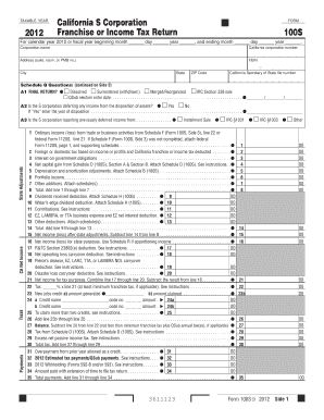 California S Corporation Franchise or Income Tax Return 100S