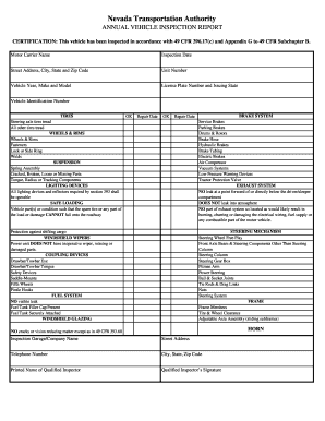 Nevada Annual Vehicle Inspection Report