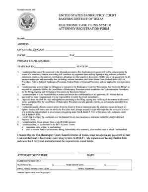 US Bankruptcy Court Attorney Registration Form