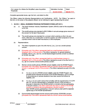 GSA Form 3518A Small Business Representations